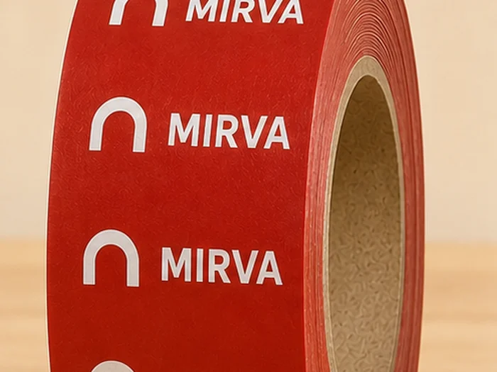 Rolo de fita personalizada vermelha com logotipo impresso repetido